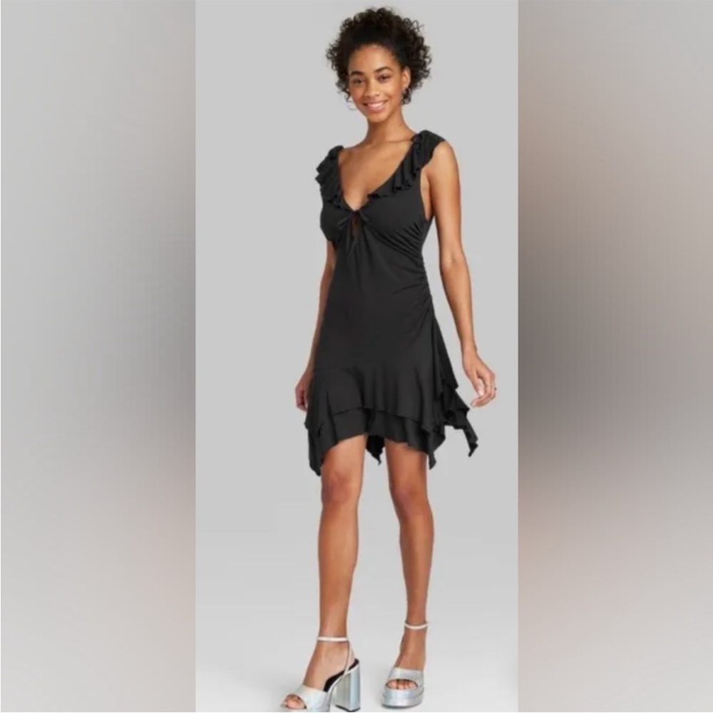 Black ruffle mini dress